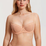 Women's Sexy Mesh Lace Balconette Bra Cream Coffee
