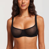 Women's Sexy Mesh Underwire Balconette Bra Cream Coffee