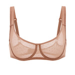 Women's Sexy Mesh Underwire Balconette Bra Cream Coffee