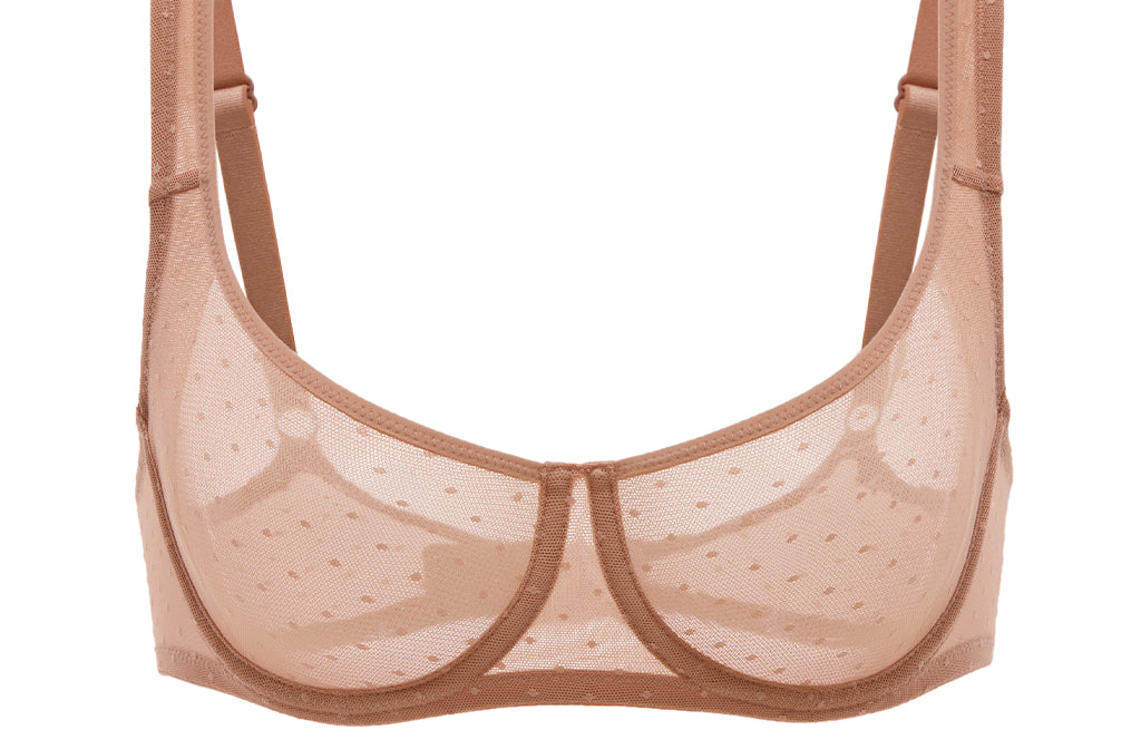 Women's Sexy Mesh Underwire Balconette Bra Cream Coffee