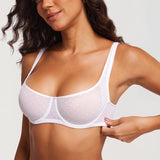 Women's Sexy Mesh Underwire Balconette Bra Cream Coffee
