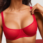 Women's Sexy Mesh Underwire Balconette Bra Cream Coffee