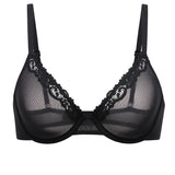 DOBREVA Mesh Sheer Demi Underwire Unlined Balconette Bra With Lace Trim White