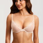 DOBREVA Mesh Sheer Demi Underwire Unlined Balconette Bra With Lace Trim White