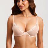 DOBREVA Mesh Sheer Demi Underwire Unlined Balconette Bra With Lace Trim White