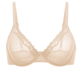 DOBREVA Mesh Sheer Demi Underwire Unlined Balconette Bra With Lace Trim White