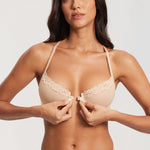 Women's Lacy Mesh Front Closure Bra Beige