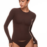 Women's Single-Layer Basic Long Sleeve Shirts Hazelnut