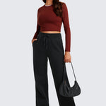 CRZ YOGA Women's Cotton Fleece Lined Sweatpants 30" Dark Red 2