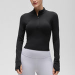 CRZ YOGA Women's Half Zip Long Sleeve Cropped Top Hot Fudge Brown