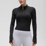 CRZ YOGA Women's Half Zip Long Sleeve Cropped Top Hot Fudge Brown
