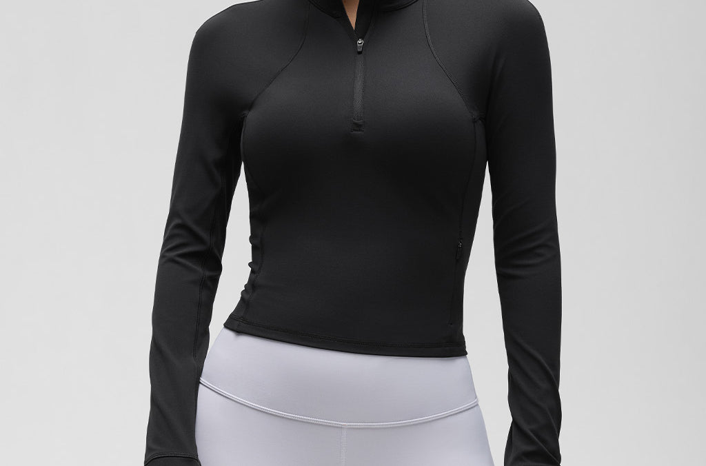 CRZ YOGA Women's Half Zip Long Sleeve Cropped Top Hot Fudge Brown