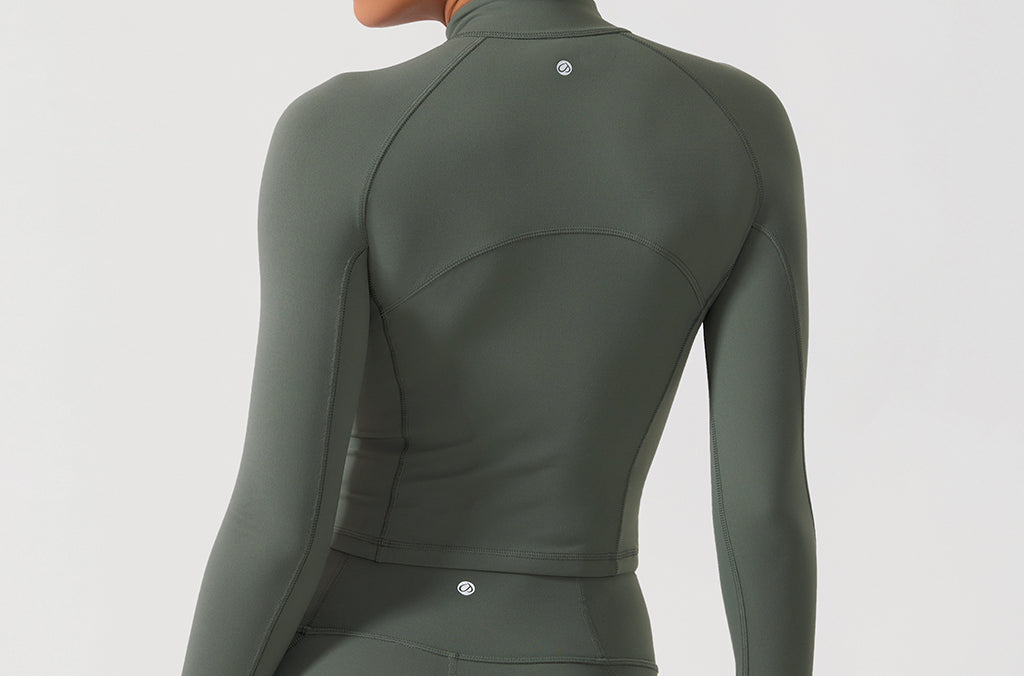 CRZ YOGA Women's Half Zip Long Sleeve Cropped Top Black