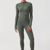 CRZ YOGA Women's Half Zip Long Sleeve Cropped Top Black