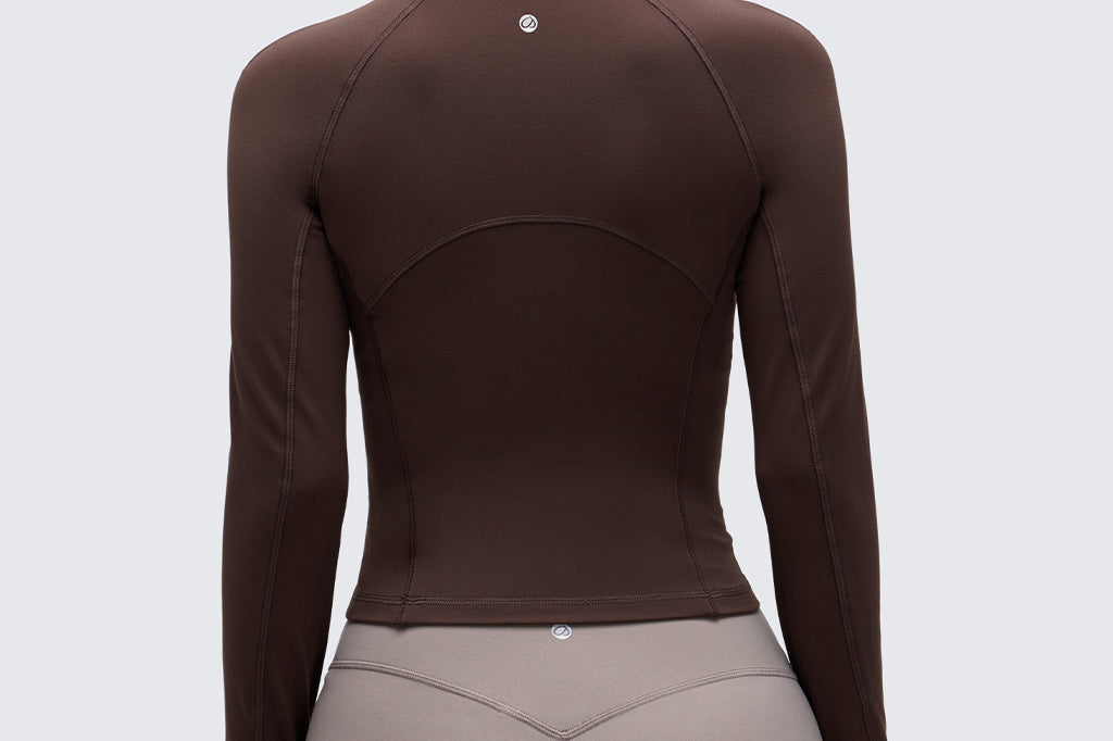 CRZ YOGA Women's Half Zip Long Sleeve Cropped Top Hot Fudge Brown