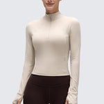 CRZ YOGA Women's Half Zip Long Sleeve Cropped Top White