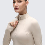 CRZ YOGA Women's Half Zip Long Sleeve Cropped Top White