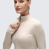 CRZ YOGA Women's Half Zip Long Sleeve Cropped Top White