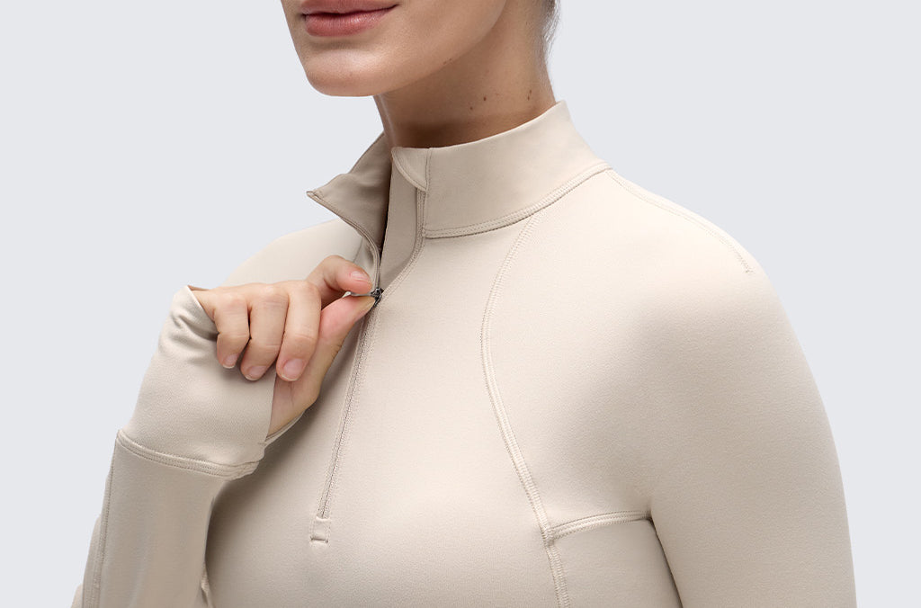 CRZ YOGA Women's Half Zip Long Sleeve Cropped Top White