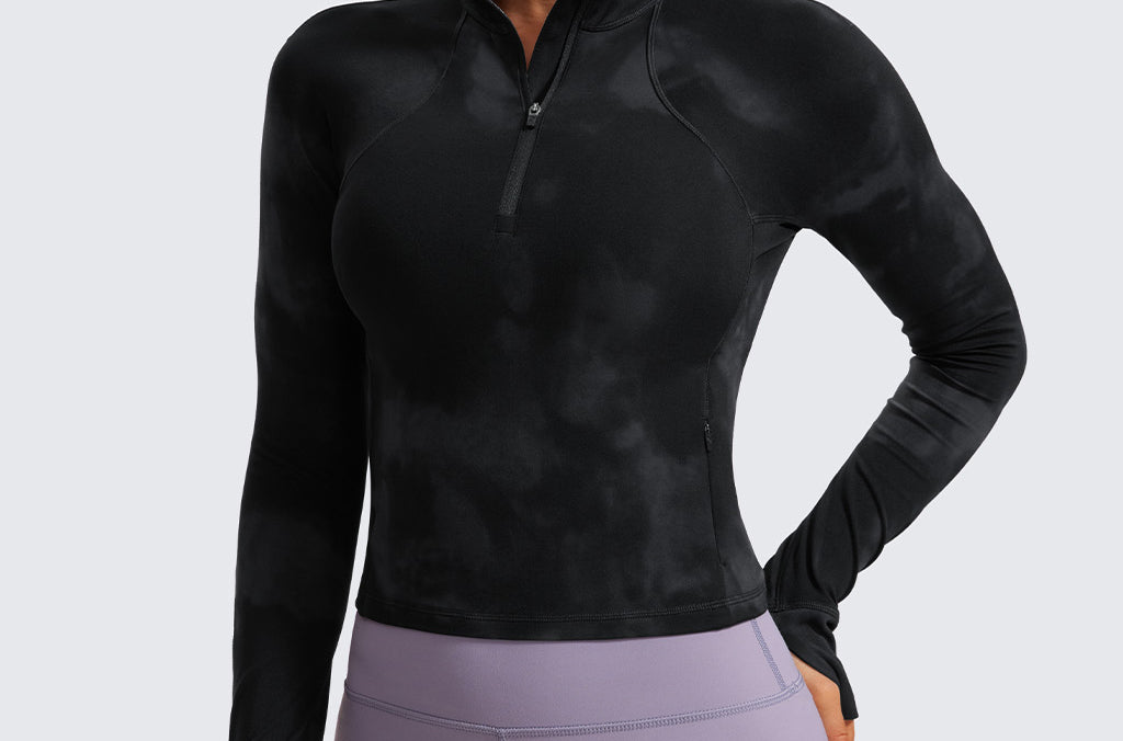 CRZ YOGA Women's Half Zip Long Sleeve Cropped Top White