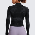 CRZ YOGA Women's Half Zip Long Sleeve Cropped Top Deep Red