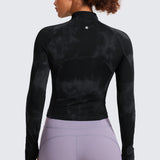 CRZ YOGA Women's Half Zip Long Sleeve Cropped Top Deep Red