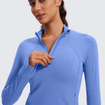 CRZ YOGA Women's Half Zip Long Sleeve Cropped Top Deep Red