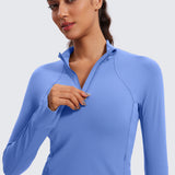 CRZ YOGA Women's Half Zip Long Sleeve Cropped Top Deep Red
