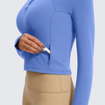 CRZ YOGA Women's Half Zip Long Sleeve Cropped Top Deep Red