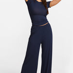 SOULVOR Wide Leg Casual Pants Deep Ocean Blue