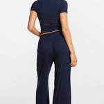 SOULVOR Wide Leg Casual Pants Deep Ocean Blue