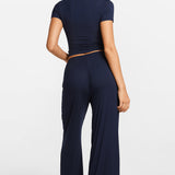 SOULVOR Wide Leg Casual Pants Deep Ocean Blue