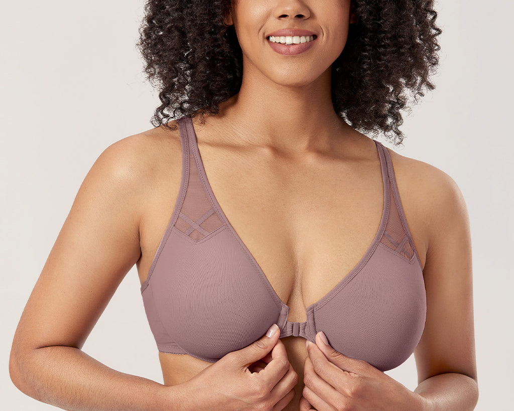 DELIMIRA Women's Front Closure Unlined Bra Beige