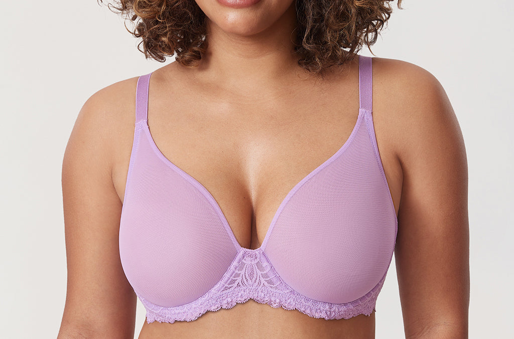 Women's Vintage Lace Sheer Mesh Bra Glaze Purple