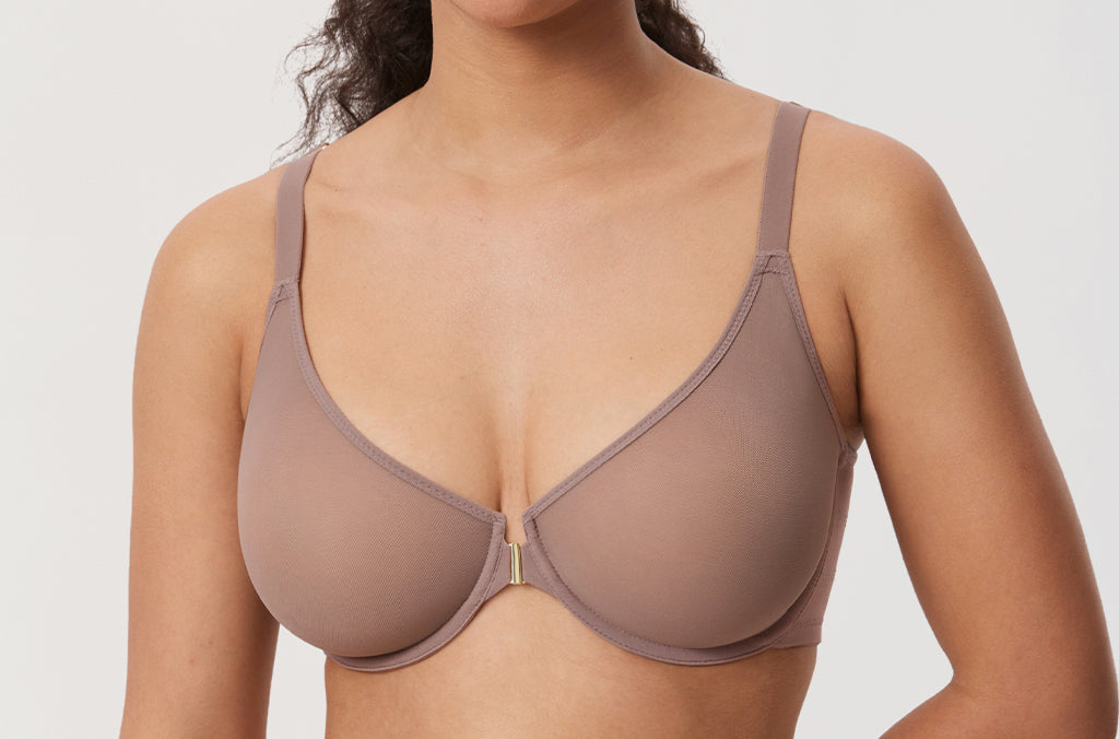 Women's Sheer Mesh Front Closure Posture Bra Beige