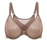 Women's Sheer Mesh Front Closure Posture Bra Beige