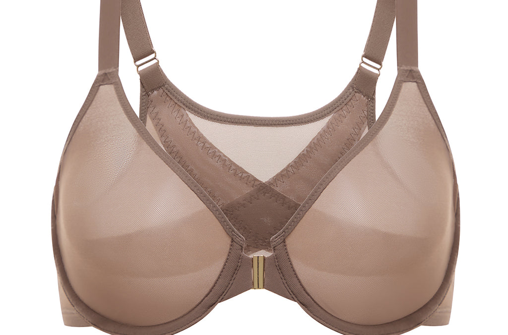 Women's Sheer Mesh Front Closure Posture Bra Beige