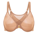 Women's Sheer Mesh Front Closure Posture Bra Beige