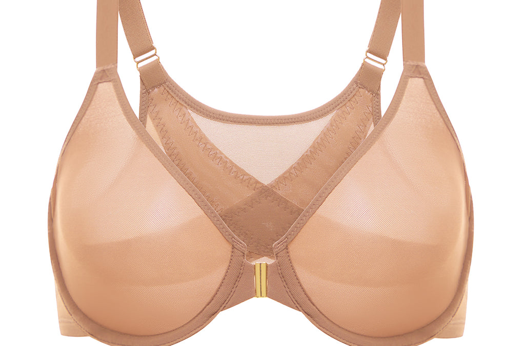 Women's Sheer Mesh Front Closure Posture Bra Beige