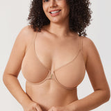 Women's Sheer Mesh Front Closure Posture Bra Beige