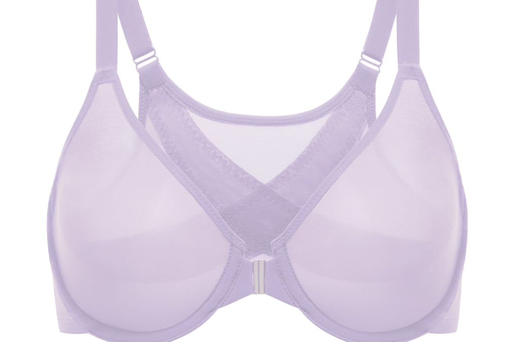 Women's Sheer Mesh Front Closure Posture Bra Orchid Hush