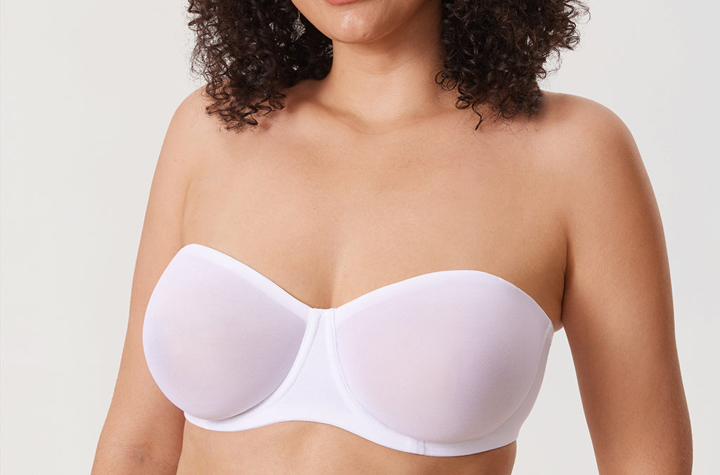Women's Mesh Unlined Strapless Bra White