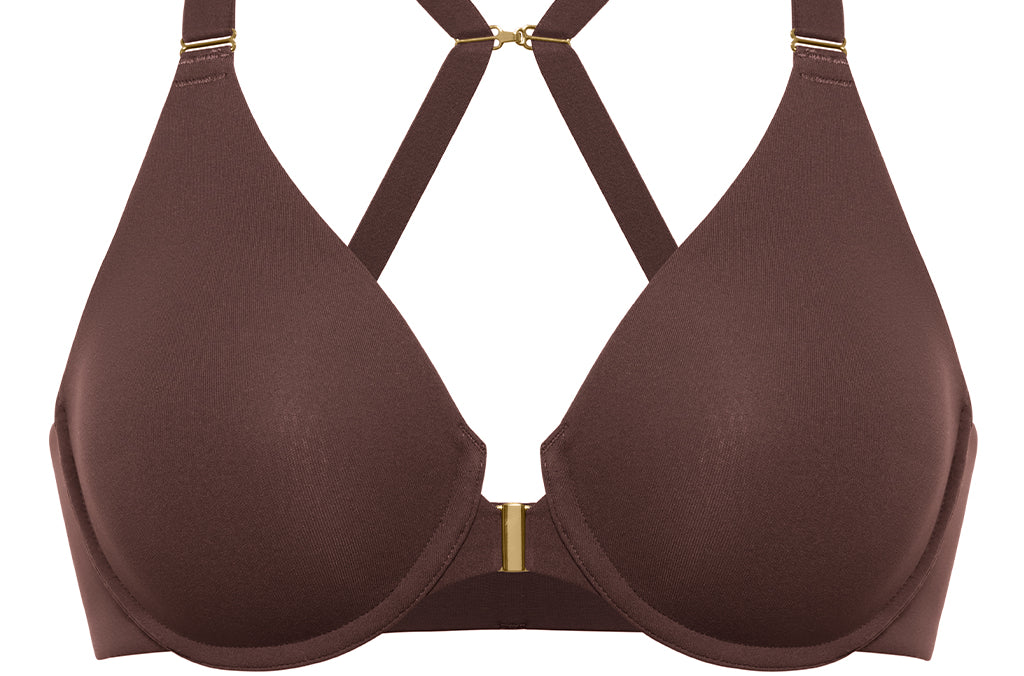 Women's Convertible X-Back Front Closure Bra - Underwire/Unlined/Racerback Beige