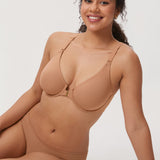 Women's Convertible X-Back Front Closure Bra - Underwire/Unlined/Racerback Beige