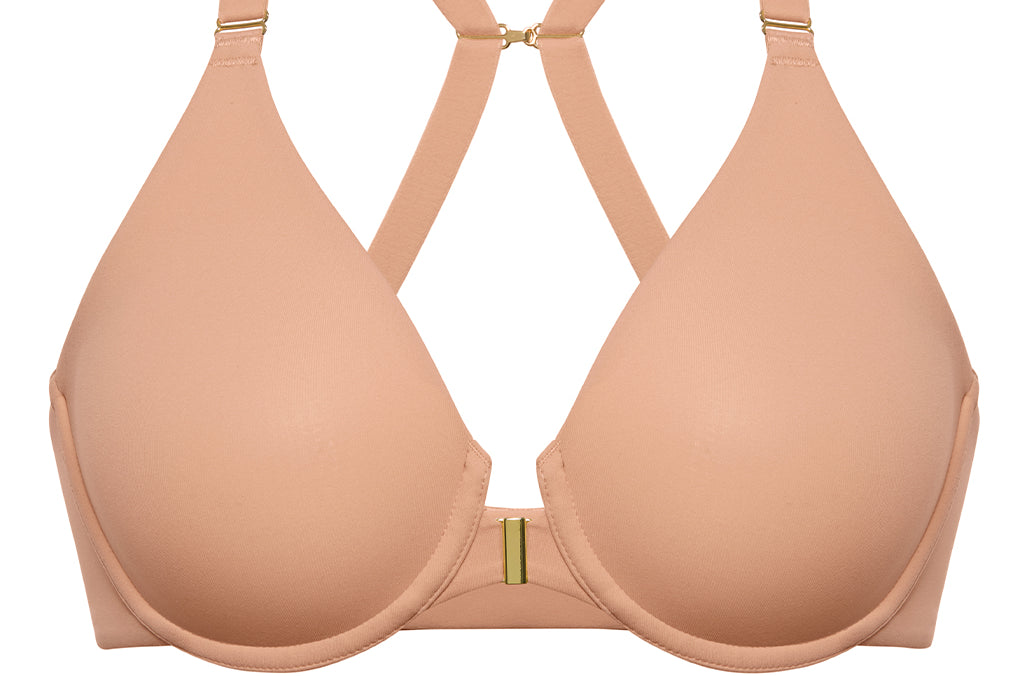 Women's Convertible X-Back Front Closure Bra - Underwire/Unlined/Racerback Beige