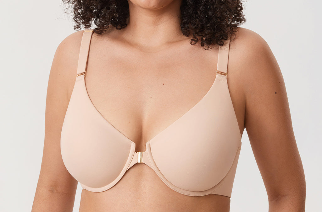 Women's Convertible X-Back Front Closure Bra - Underwire/Unlined/Racerback Beige